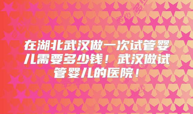 在湖北武汉做一次试管婴儿需要多少钱!武汉做试管婴儿的医院!