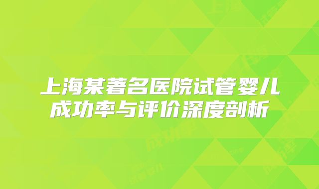 上海某著名医院试管婴儿成功率与评价深度剖析