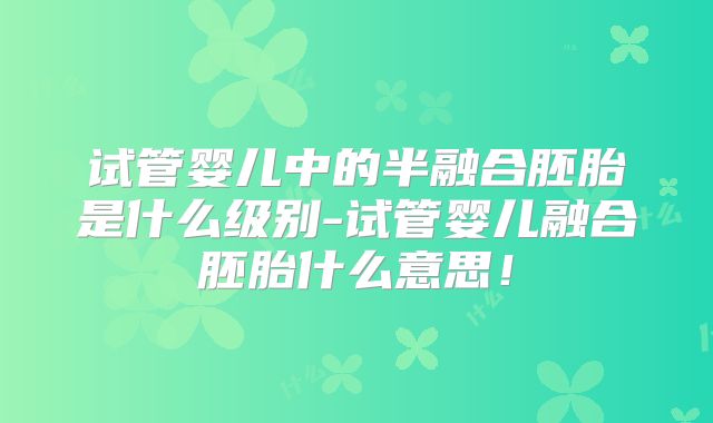 试管婴儿中的半融合胚胎是什么级别-试管婴儿融合胚胎什么意思！
