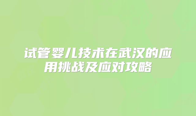 试管婴儿技术在武汉的应用挑战及应对攻略