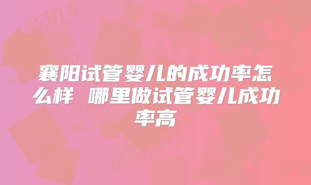 襄阳试管婴儿的成功率怎么样 哪里做试管婴儿成功率高