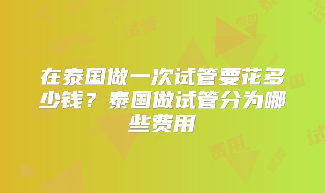 在泰国做一次试管要花多少钱？泰国做试管分为哪些费用