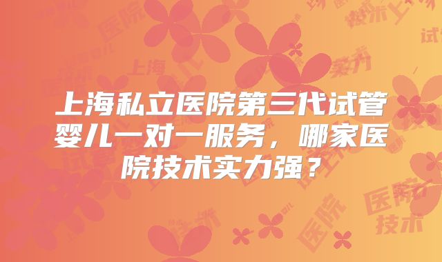 上海私立医院第三代试管婴儿一对一服务，哪家医院技术实力强？