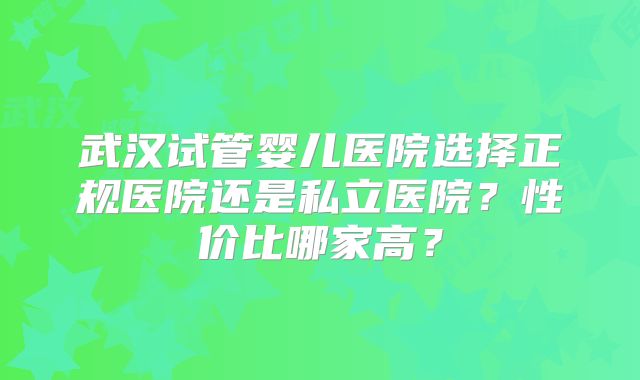 武汉试管婴儿医院选择正规医院还是私立医院？性价比哪家高？