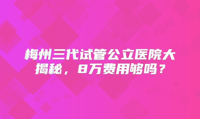 梅州三代试管公立医院大揭秘,8万费用够吗?