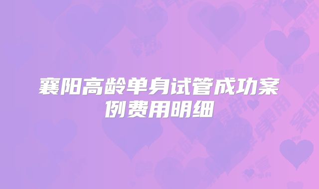 襄阳高龄单身试管成功案例费用明细