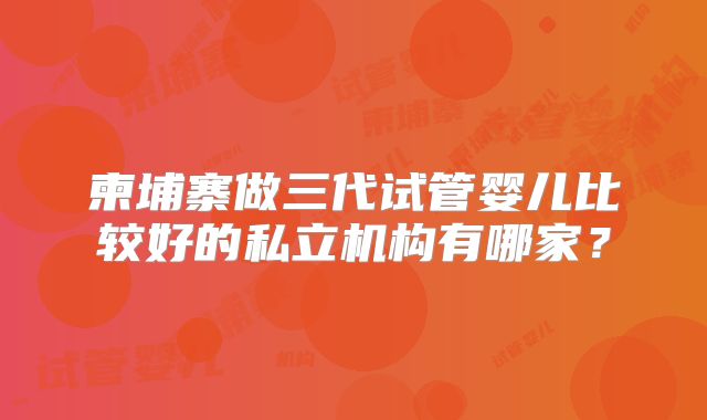 柬埔寨做三代试管婴儿比较好的私立机构有哪家?