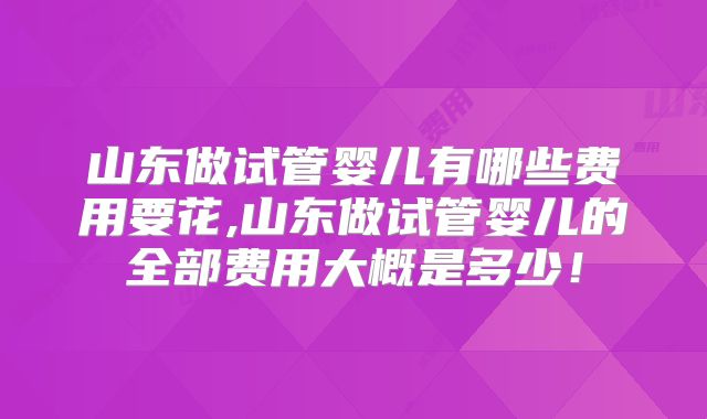 山东做试管婴儿有哪些费用要花,山东做试管婴儿的全部费用大概是多少!