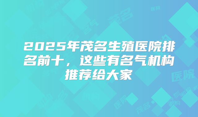 2025年茂名生殖医院排名前十,这些有名气机构推荐给大家