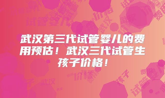 武汉第三代试管婴儿的费用预估!武汉三代试管生孩子价格!