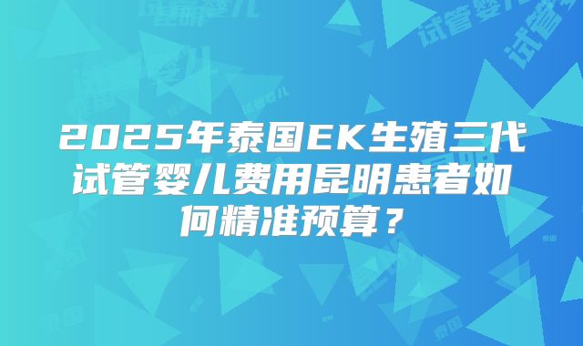 2025年泰国EK生殖三代试管婴儿费用昆明患者如何精准预算?