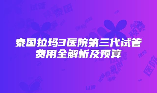 泰国拉玛3医院第三代试管费用全解析及预算