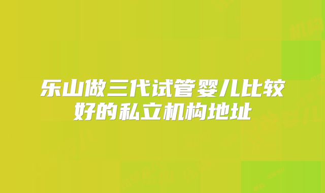 乐山做三代试管婴儿比较好的私立机构地址