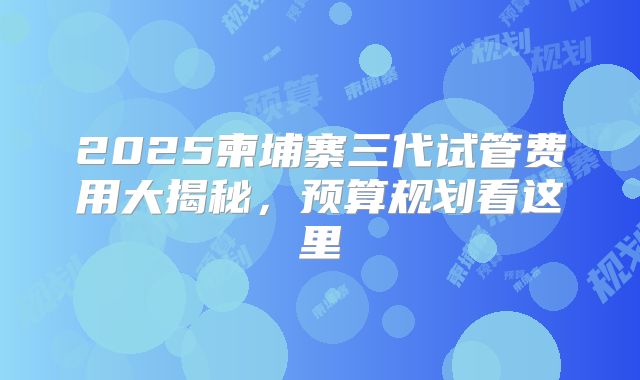 2025柬埔寨三代试管费用大揭秘，预算规划看这里