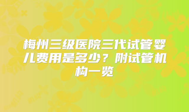 梅州三级医院三代试管婴儿费用是多少?附试管机构一览