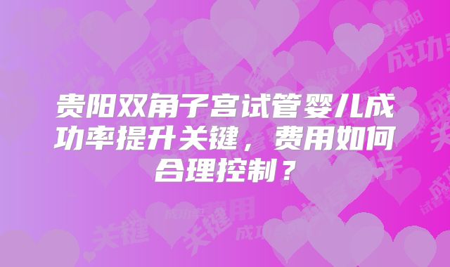 贵阳双角子宫试管婴儿成功率提升关键,费用如何合理控制?