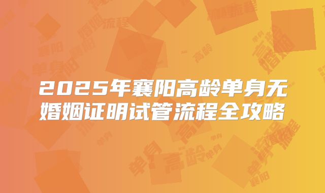 2025年襄阳高龄单身无婚姻证明试管流程全攻略