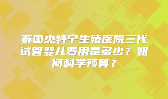 泰国杰特宁生殖医院三代试管婴儿费用是多少?如何科学预算?