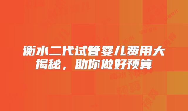 衡水二代试管婴儿费用大揭秘,助你做好预算
