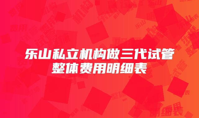乐山私立机构做三代试管整体费用明细表