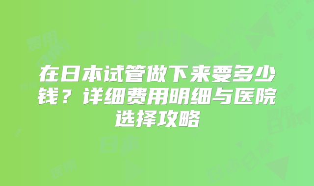 在日本试管做下来要多少钱?详细费用明细与医院选择攻略
