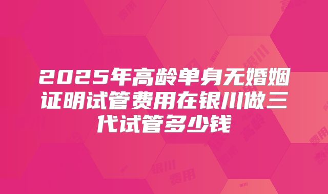 2025年高龄单身无婚姻证明试管费用在银川做三代试管多少钱