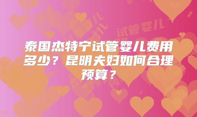 泰国杰特宁试管婴儿费用多少？昆明夫妇如何合理预算？