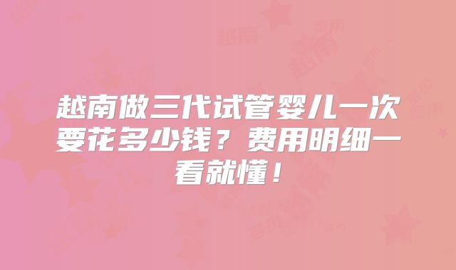 越南做三代试管婴儿一次要花多少钱?费用明细一看就懂!
