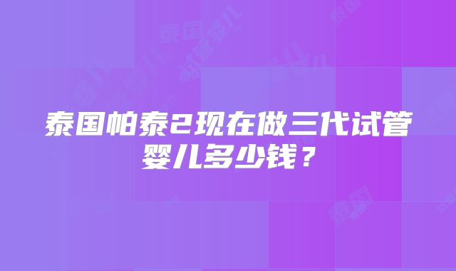 泰国帕泰2现在做三代试管婴儿多少钱？