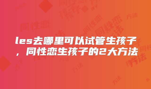 les去哪里可以试管生孩子，同性恋生孩子的2大方法
