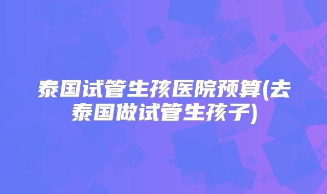 泰国试管生孩医院预算(去泰国做试管生孩子)