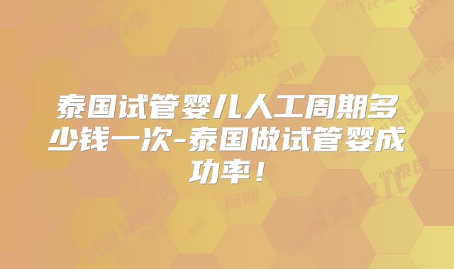 泰国试管婴儿人工周期多少钱一次-泰国做试管婴成功率！