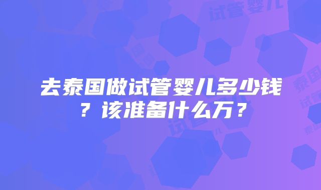 去泰国做试管婴儿多少钱？该准备什么万？