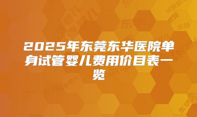 2025年东莞东华医院单身试管婴儿费用价目表一览