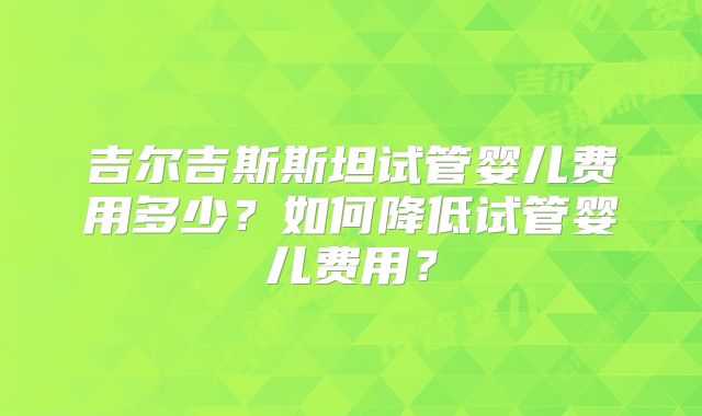 吉尔吉斯斯坦试管婴儿费用多少？如何降低试管婴儿费用？