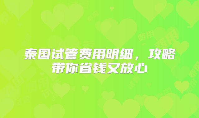 泰国试管费用明细，攻略带你省钱又放心