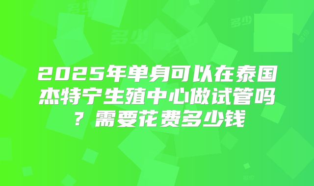 2025年单身可以在泰国杰特宁生殖中心做试管吗?需要花费多少钱