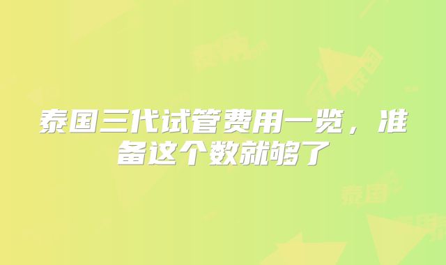 泰国三代试管费用一览，准备这个数就够了