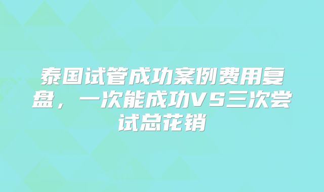 泰国试管成功案例费用复盘,一次能成功VS三次尝试总花销
