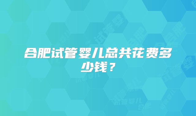 合肥试管婴儿总共花费多少钱?