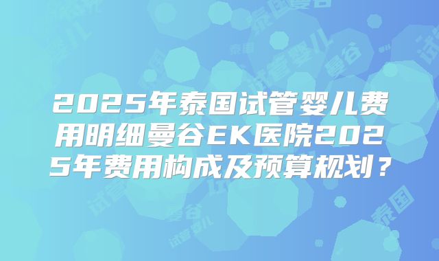 2025年泰国试管婴儿费用明细曼谷EK医院2025年费用构成及预算规划？