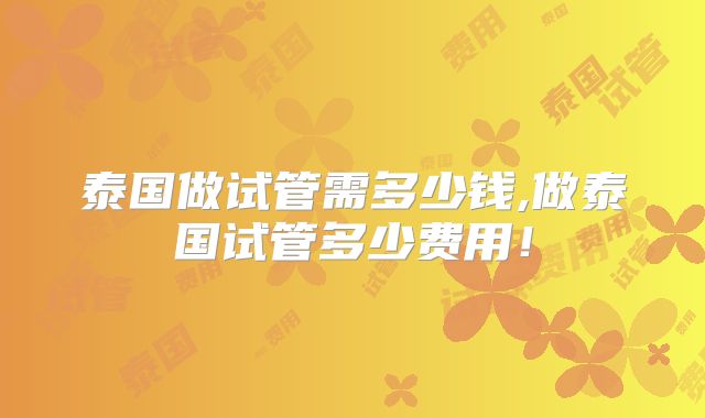 泰国做试管需多少钱,做泰国试管多少费用!