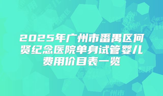 2025年广州市番禺区何贤纪念医院单身试管婴儿费用价目表一览