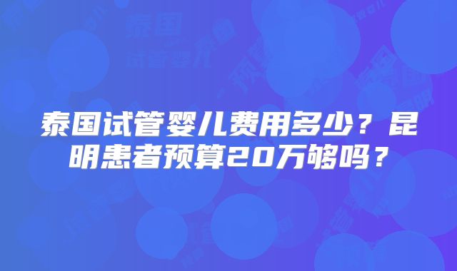 泰国试管婴儿费用多少？昆明患者预算20万够吗？