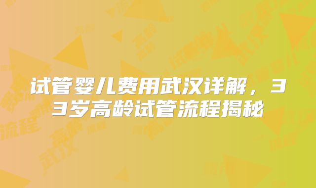 试管婴儿费用武汉详解,33岁高龄试管流程揭秘