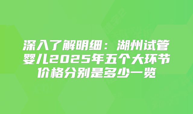 深入了解明细:湖州试管婴儿2025年五个大环节价格分别是多少一览