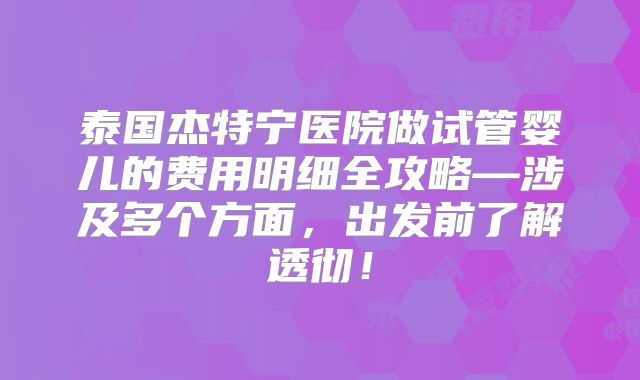 泰国杰特宁医院做试管婴儿的费用明细全攻略—涉及多个方面,出发前了解透彻!