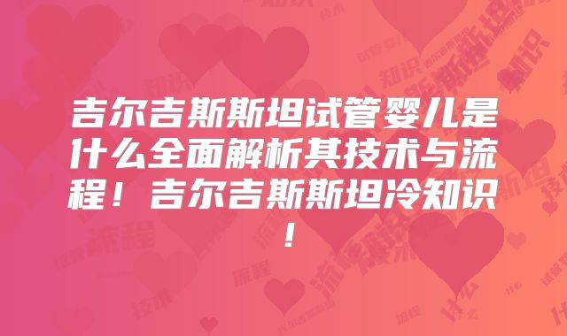 吉尔吉斯斯坦试管婴儿是什么全面解析其技术与流程！吉尔吉斯斯坦冷知识！