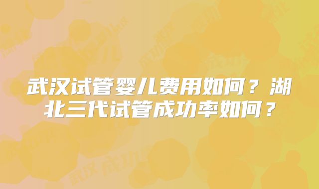 武汉试管婴儿费用如何？湖北三代试管成功率如何？
