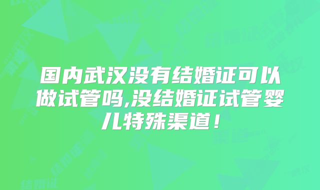 国内武汉没有结婚证可以做试管吗,没结婚证试管婴儿特殊渠道!